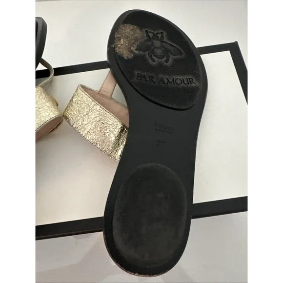 Gucci GG Gold Marmont Leather Thong Sandals Flat Shoes Authentic EU 37 US 7